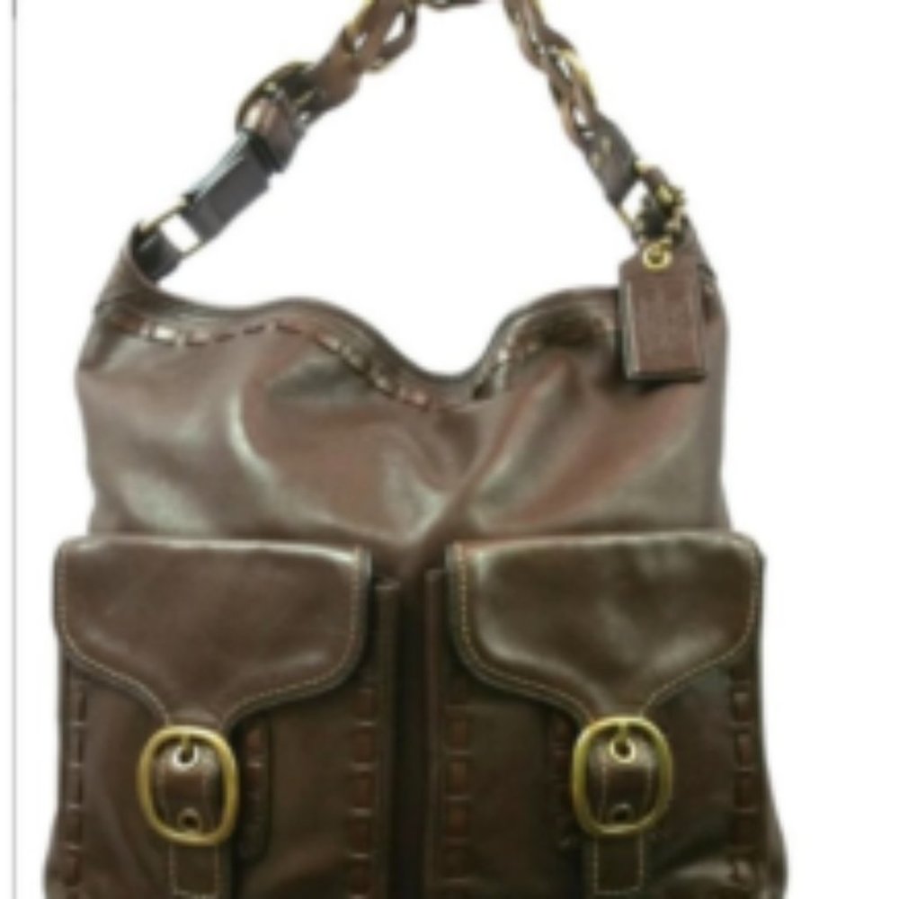 Coach 11447 Bleeker Elisa Laced Mahogany Leather XL Duffle Hobo Shoulder Bag